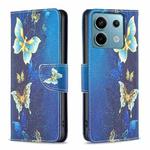 For Xiaomi Redmi Note 13 Pro Colored Drawing Pattern Leather Phone Case(Gold Butterfly)