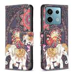 For Xiaomi Redmi Note 13 Pro Colored Drawing Pattern Leather Phone Case(Flowers Elephant)