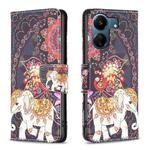 For Xiaomi Redmi 13C Colored Drawing Pattern Leather Phone Case(Flowers Elephant)