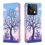 For Xiaomi Redmi Note 13 4G Global Colored Drawing Pattern Leather Phone Case(Owl)