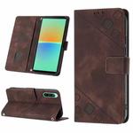 For Sony Xperia 10 V Skin-feel Embossed Leather Phone Case(Brown)