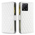 For Xiaomi 13T / 13T Pro / Redmi K60 Ultra Diamond Lattice Zipper Wallet Leather Flip Phone Case(White)