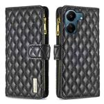 For Xiaomi Redmi 13C Diamond Lattice Zipper Wallet Leather Flip Phone Case(Black)