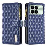 For Xiaomi Redmi K70E Diamond Lattice Zipper Wallet Leather Flip Phone Case(Blue)