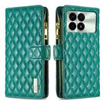 For Xiaomi Redmi K70E Diamond Lattice Zipper Wallet Leather Flip Phone Case(Green)