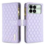 For Xiaomi Redmi K70E Diamond Lattice Zipper Wallet Leather Flip Phone Case(Purple)