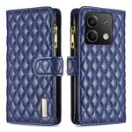 For Xiaomi Redmi Note 13 4G Global Diamond Lattice Zipper Wallet Leather Flip Phone Case(Blue)