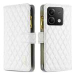 For Xiaomi Redmi Note 13 4G Global Diamond Lattice Zipper Wallet Leather Flip Phone Case(White)