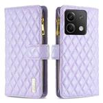 For Xiaomi Redmi Note 13 4G Global Diamond Lattice Zipper Wallet Leather Flip Phone Case(Purple)