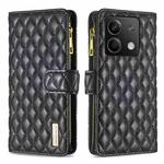 For Xiaomi Redmi Note 13 4G Global Diamond Lattice Zipper Wallet Leather Flip Phone Case(Black)