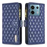 For Xiaomi Poco M6 Pro 4G Diamond Lattice Zipper Wallet Leather Flip Phone Case(Blue)