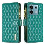 For Xiaomi Poco M6 Pro 4G Diamond Lattice Zipper Wallet Leather Flip Phone Case(Green)