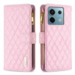 For Xiaomi Poco M6 Pro 4G Diamond Lattice Zipper Wallet Leather Flip Phone Case(Pink)