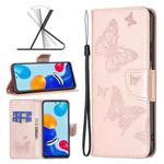 For Xiaomi Redmi Note 12S 4G / Note 11 Two Butterflies Embossing Leather Phone Case(Rose Gold)