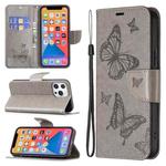 For Xiaomi Poco F5 5G / Redmi Note 12 Turbo Two Butterflies Embossing Leather Phone Case(Grey)