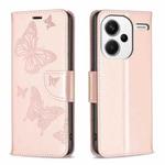 For Xiaomi Redmi Note 13 Pro+ 5G Two Butterflies Embossing Leather Phone Case(Rose Gold)