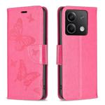 For Xiaomi Redmi Note 13 Two Butterflies Embossing Leather Phone Case(Rose Red)