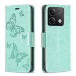 For Xiaomi Redmi Note 13 Two Butterflies Embossing Leather Phone Case(Green)