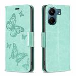 For Xiaomi Redmi 13C Two Butterflies Embossing Leather Phone Case(Green)