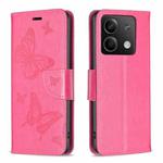 For Xiaomi Redmi Note 13 4G Global Two Butterflies Embossing Leather Phone Case(Rose Red)