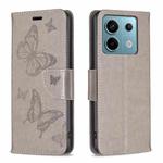 For Xiaomi Redmi Note 13 Pro 4G Global Two Butterflies Embossing Leather Phone Case(Grey)