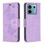 For Xiaomi Poco M6 Pro 4G Two Butterflies Embossing Leather Phone Case(Purple)