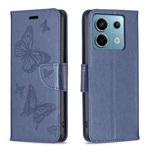 For Xiaomi Poco M6 Pro 4G Two Butterflies Embossing Leather Phone Case(Blue)