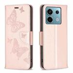 For Xiaomi Poco M6 Pro 4G Two Butterflies Embossing Leather Phone Case(Rose Gold)