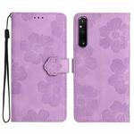 For Sony Xperia 1 V Flower Embossing Pattern Leather Phone Case(Purple)