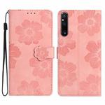 For Sony Xperia 1 V Flower Embossing Pattern Leather Phone Case(Pink)