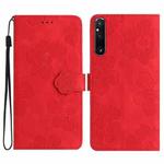 For Sony Xperia 1 V Flower Embossing Pattern Leather Phone Case(Red)
