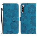 For Sony Xperia 5 Flower Embossing Pattern Leather Phone Case(Blue)