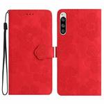 For Sony Xperia 5 Flower Embossing Pattern Leather Phone Case(Red)