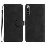 For Sony Xperia 5 Flower Embossing Pattern Leather Phone Case(Black)