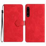 For Sony Xperia 10 IV Flower Embossing Pattern Leather Phone Case(Red)