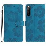 For Sony Xperia 10 V Flower Embossing Pattern Leather Phone Case(Blue)