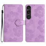 For Sony Xperia 1 VI Flower Embossing Pattern Leather Phone Case(Purple)