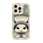 For iPhone 14 Liquid Silicone Oil Painting Rabbit Phone Case(Beige Green)