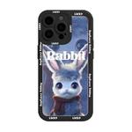 For iPhone 14 Plus Liquid Silicone Oil Painting Rabbit Phone Case(Black Blue Grey)