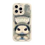 For iPhone 13 Pro Liquid Silicone Oil Painting Rabbit Phone Case(Beige Green)