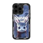 For iPhone 13 Pro Max Liquid Silicone Oil Painting Rabbit Phone Case(Black Blue Grey)