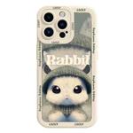 For iPhone 15 Pro Liquid Silicone Oil Painting Rabbit Phone Case(Beige Green)