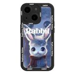 For iPhone 15 Plus Liquid Silicone Oil Painting Rabbit Phone Case(Black Blue Grey)