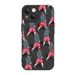 For iPhone 14 Liquid Silicone Pedestrians Pattern Phone Case(Black)