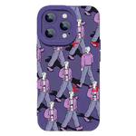 For iPhone 15 Pro Liquid Silicone Pedestrians Pattern Phone Case(Purple)