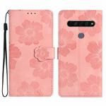 For LG K51S Flower Embossing Pattern Leather Phone Case(Pink)