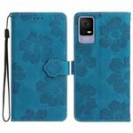 For TCL 405 / 406 / 408 Flower Embossing Pattern Leather Phone Case(Blue)