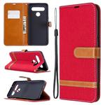 For LG K61 Denim Texture Horizontal Flip Leather Case with Holder & Card Slots & Wallet & Lanyard(Red)