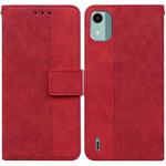 For Nokia C12 Geometric Embossed Leather Phone Case(Red)