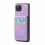 For Samsung Galaxy A22 5G Fierre Shann Crazy Horse Card Holder Back Cover PU Phone Case(Purple)